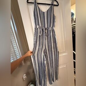 Derek Heart Blue and White Striped Jumpsuit